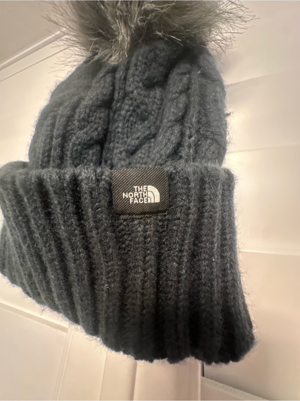 The North Face Black Cable-Knit Pom Beanie